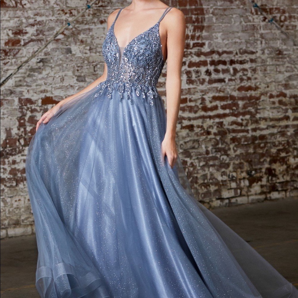 Cinderella Divine Smokey Blue A-Line Prom Dress CD0154